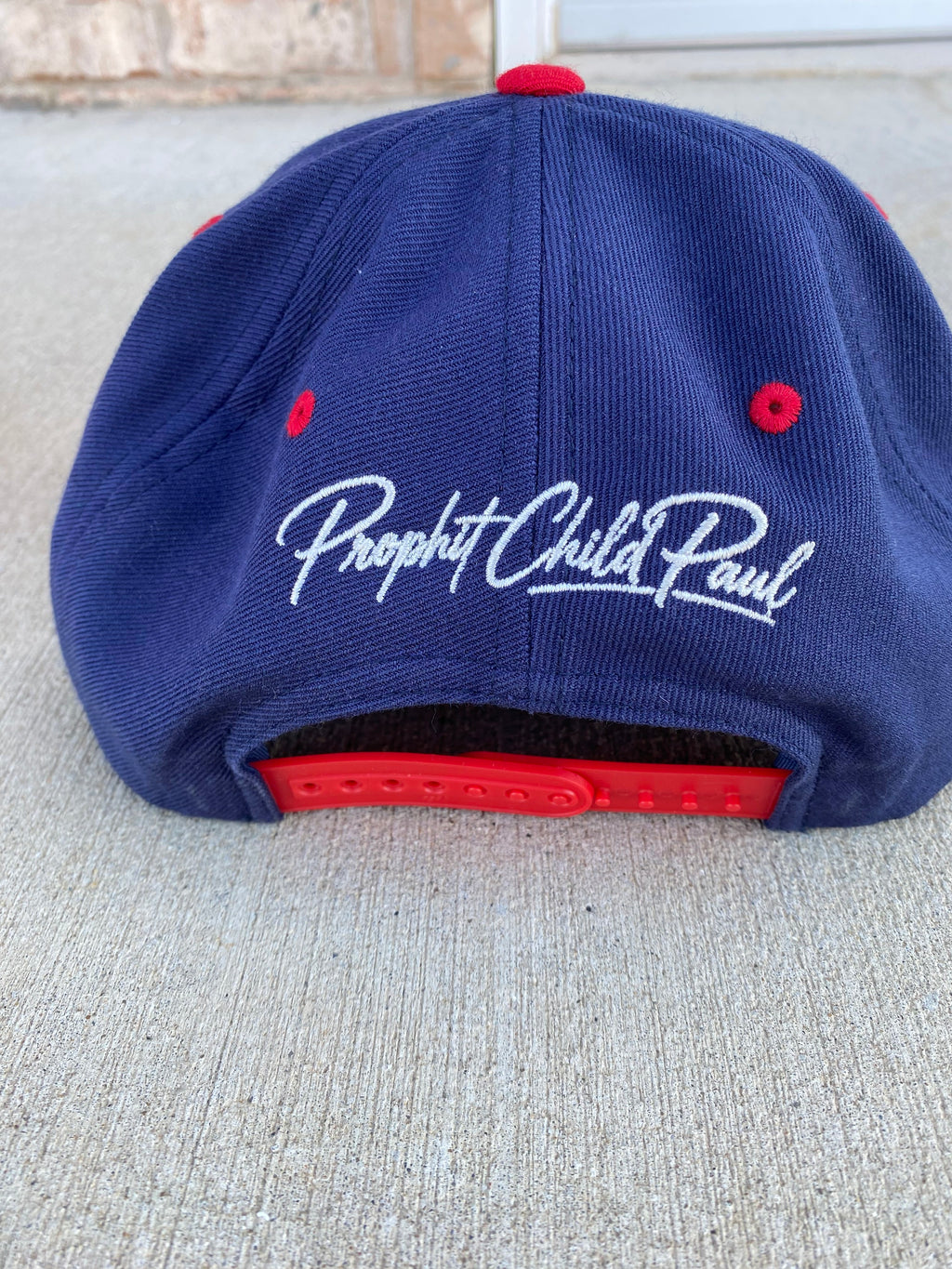 CUSTOM EMBROIDERED HAT — Navy Blue / Crimson Red Brim