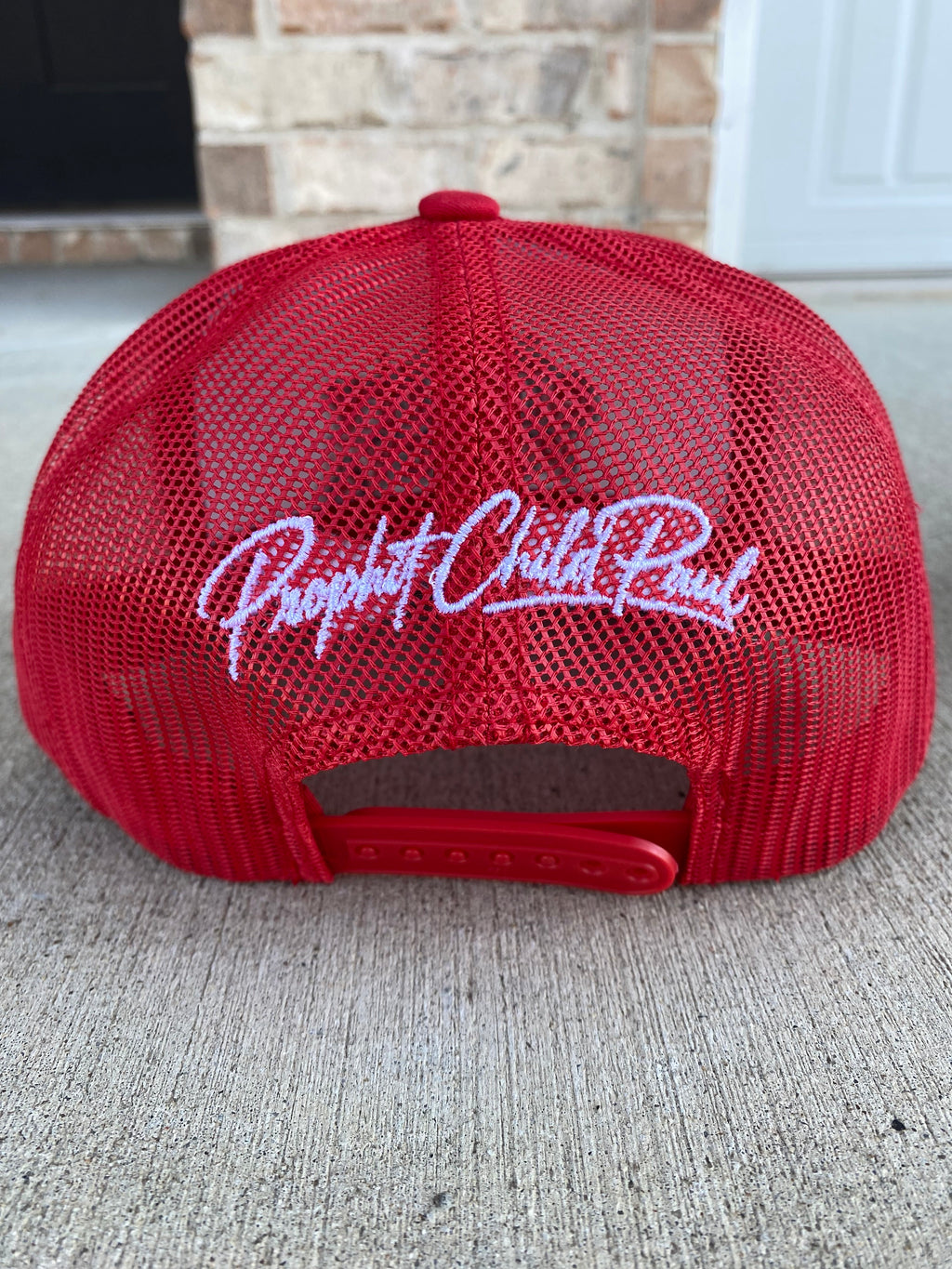 CUSTOM EMBROIDERED HAT — Crimson Red / White Mesh Trucker