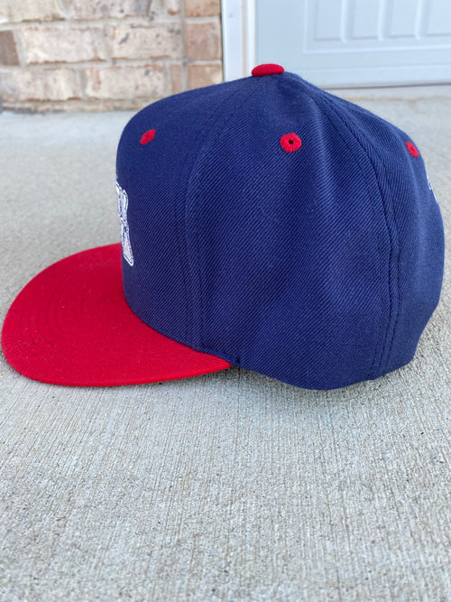 CUSTOM EMBROIDERED HAT — Navy Blue / Crimson Red Brim