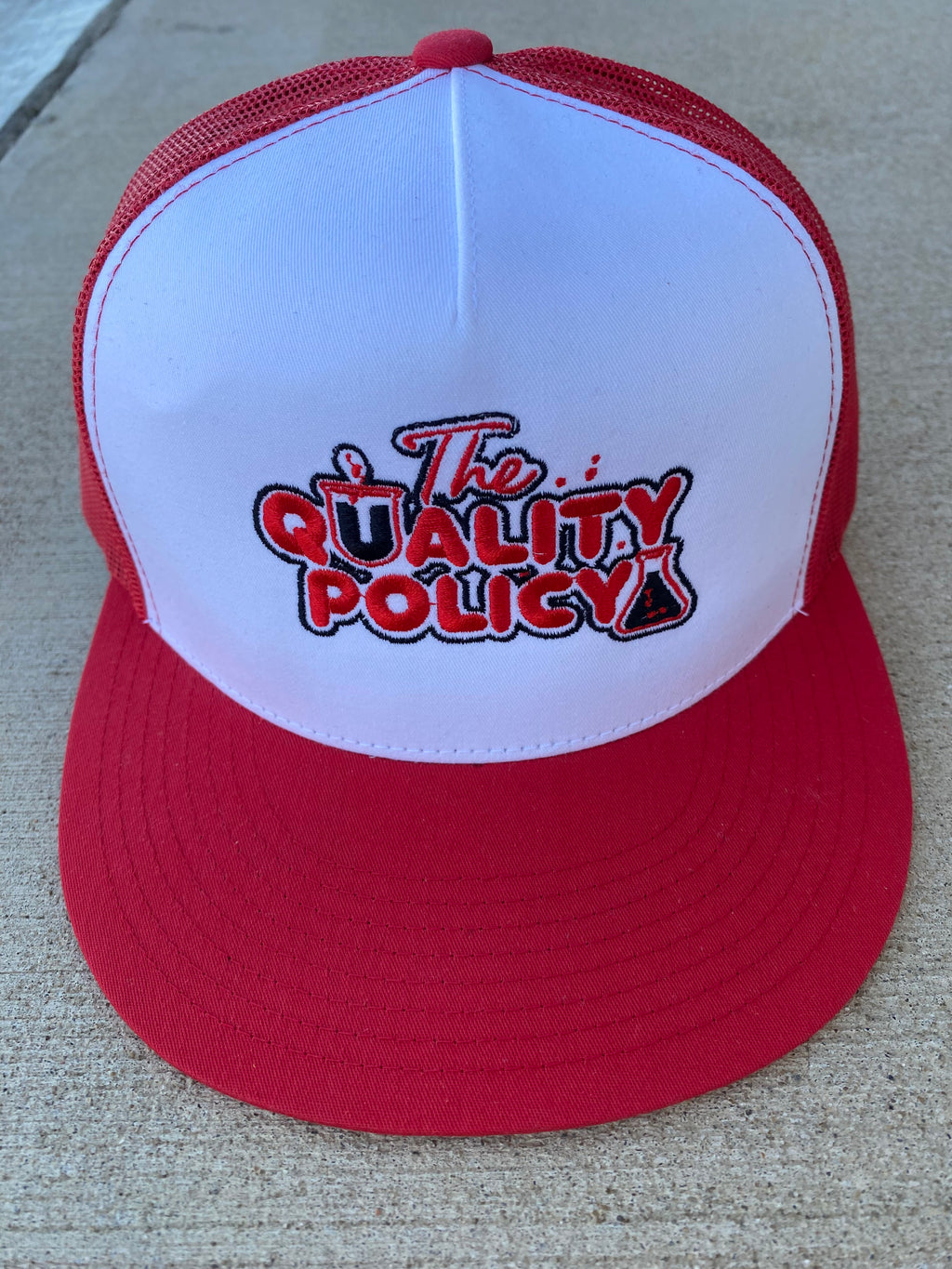 CUSTOM EMBROIDERED HAT — Crimson Red / White Mesh Trucker